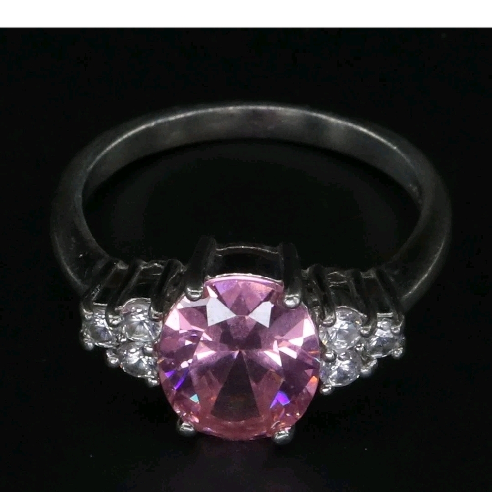 Sterling‎ Silver Designer HMI Pink And White CZ Ring. Sz. 9.5